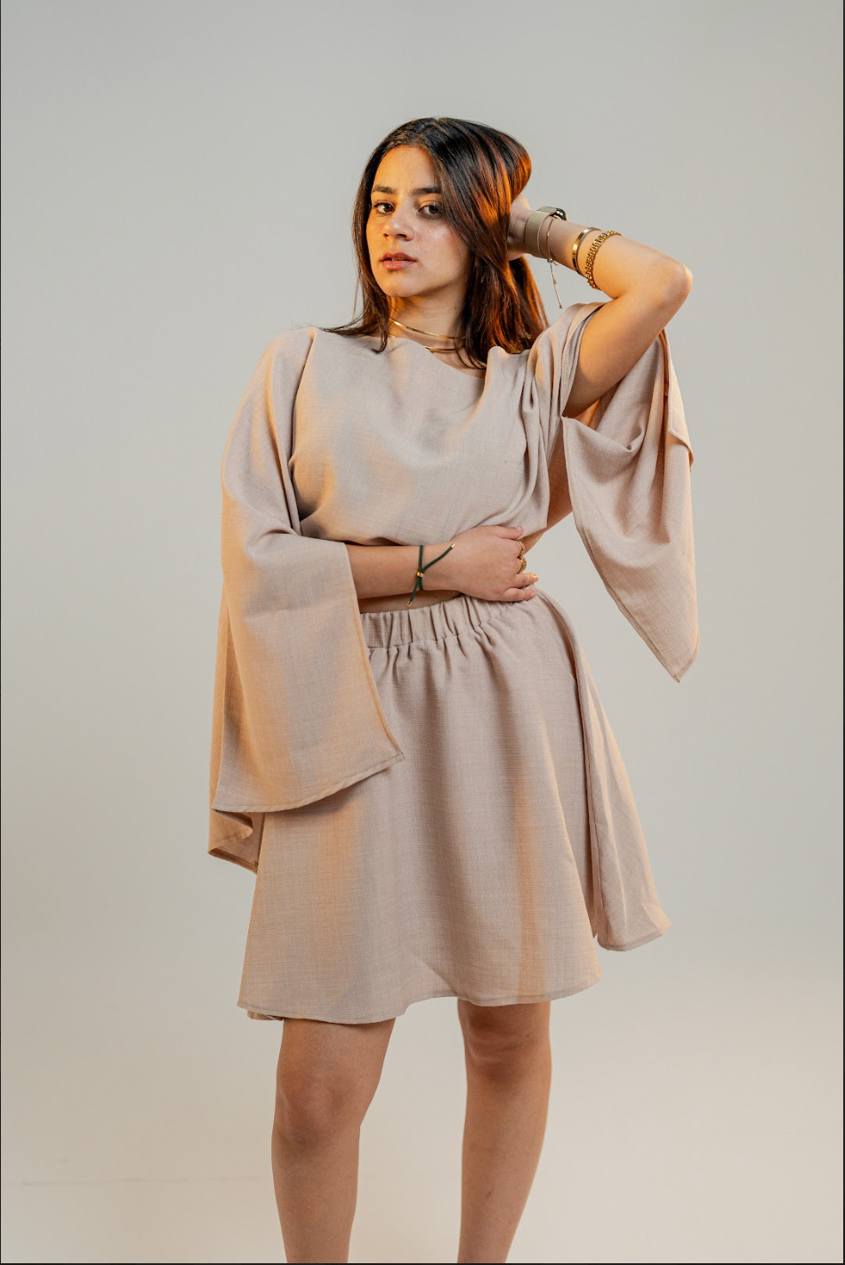 Beige One Shoulder Top